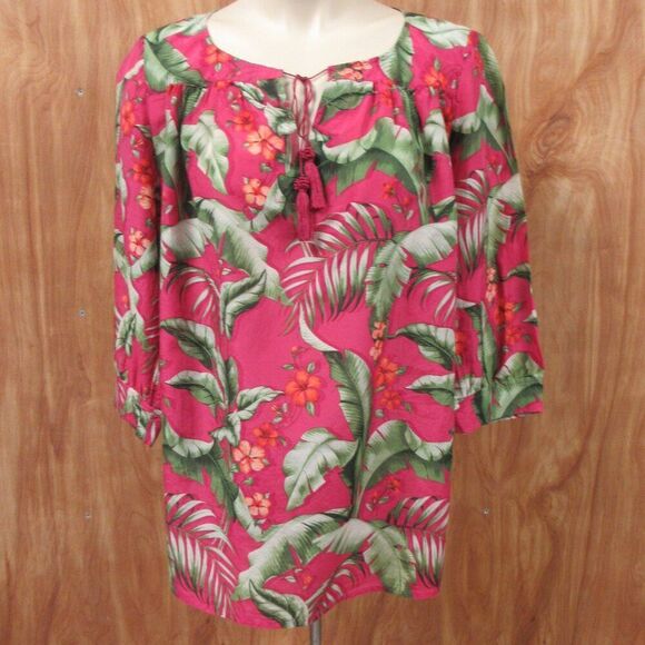 TOMMY BAHAMA Tropical Silk Blend Blouse Womens Sz S Dark Pink Floral Top Shirt - Picture 1 of 14